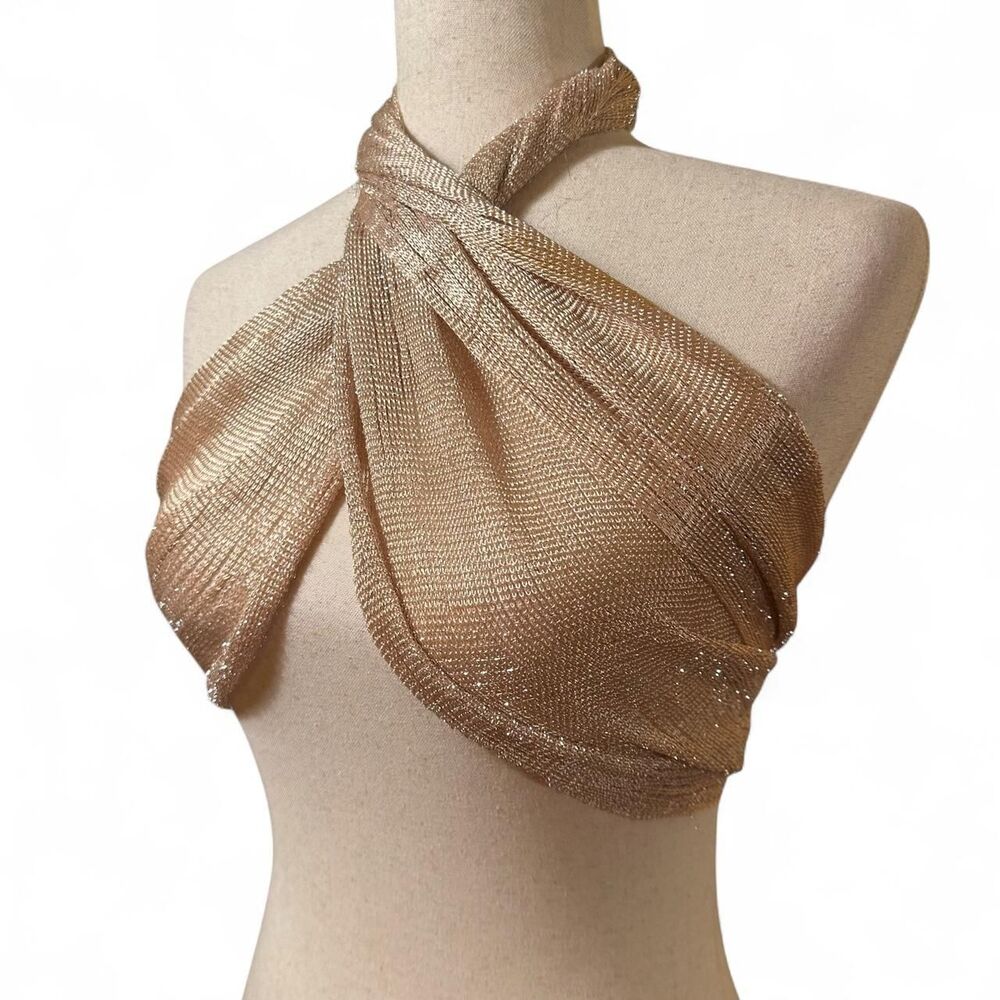 Gold Mesh and Tinsel Y2K Mutli-Use Fringe Scarf